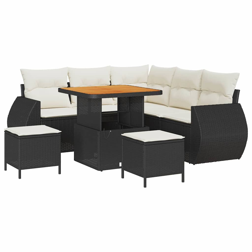 Set Divano da Giardino 8 pcs Nero e Crema polyrattan | homemem39