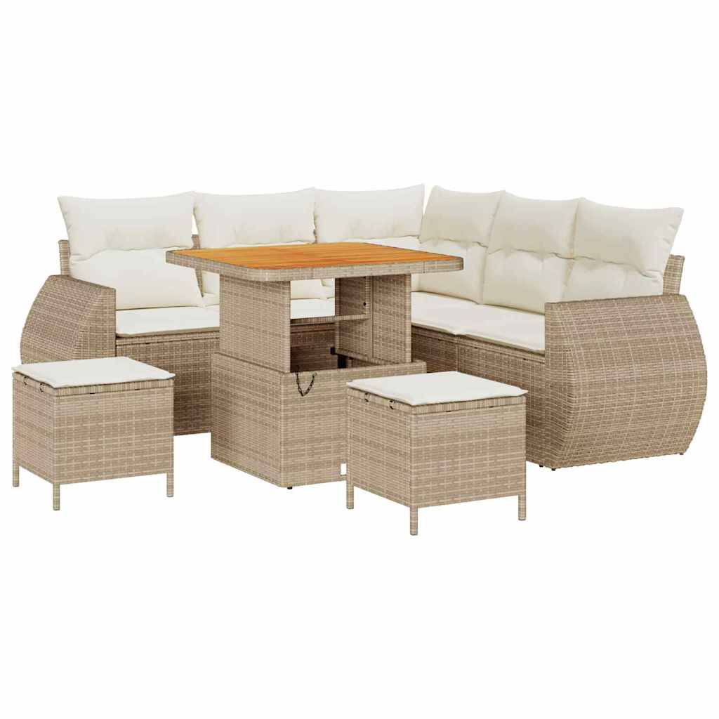 Set Divano da Giardino 8 pz 7-Numero di posti Beige e Crema