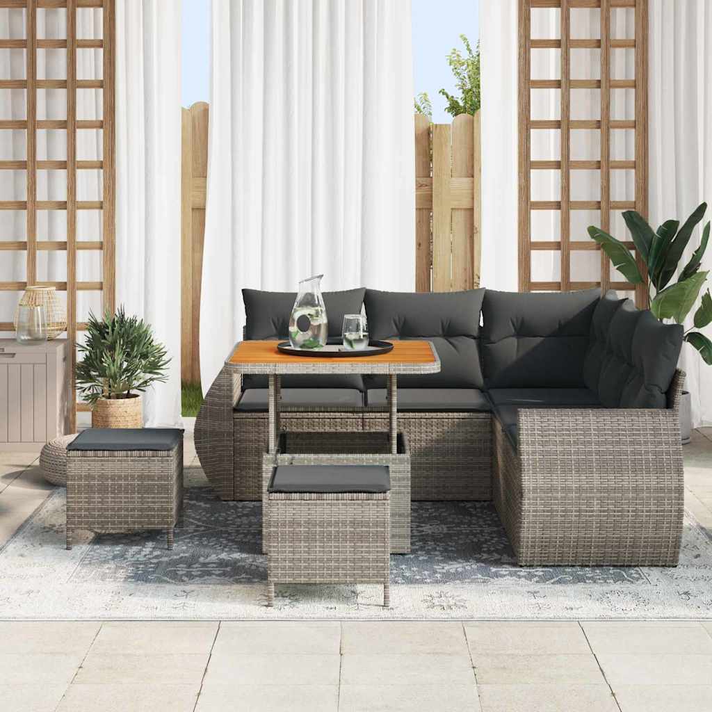 Set Divano da Giardino con cuscino 8 pcs Grigio polyrattan | homemem39