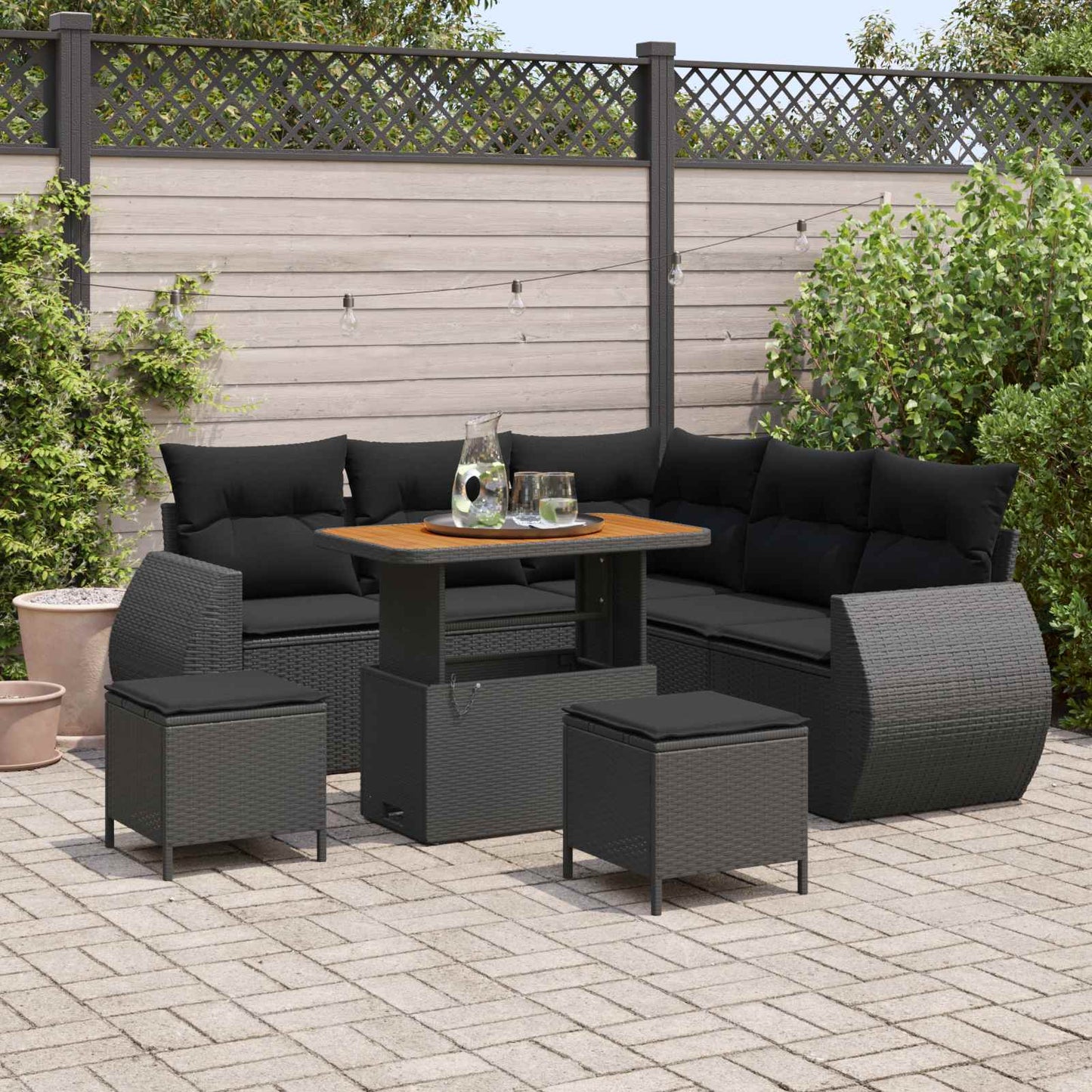 Set Divano da Giardino con cuscino 8 pcs Nero polyrattan | homemem39