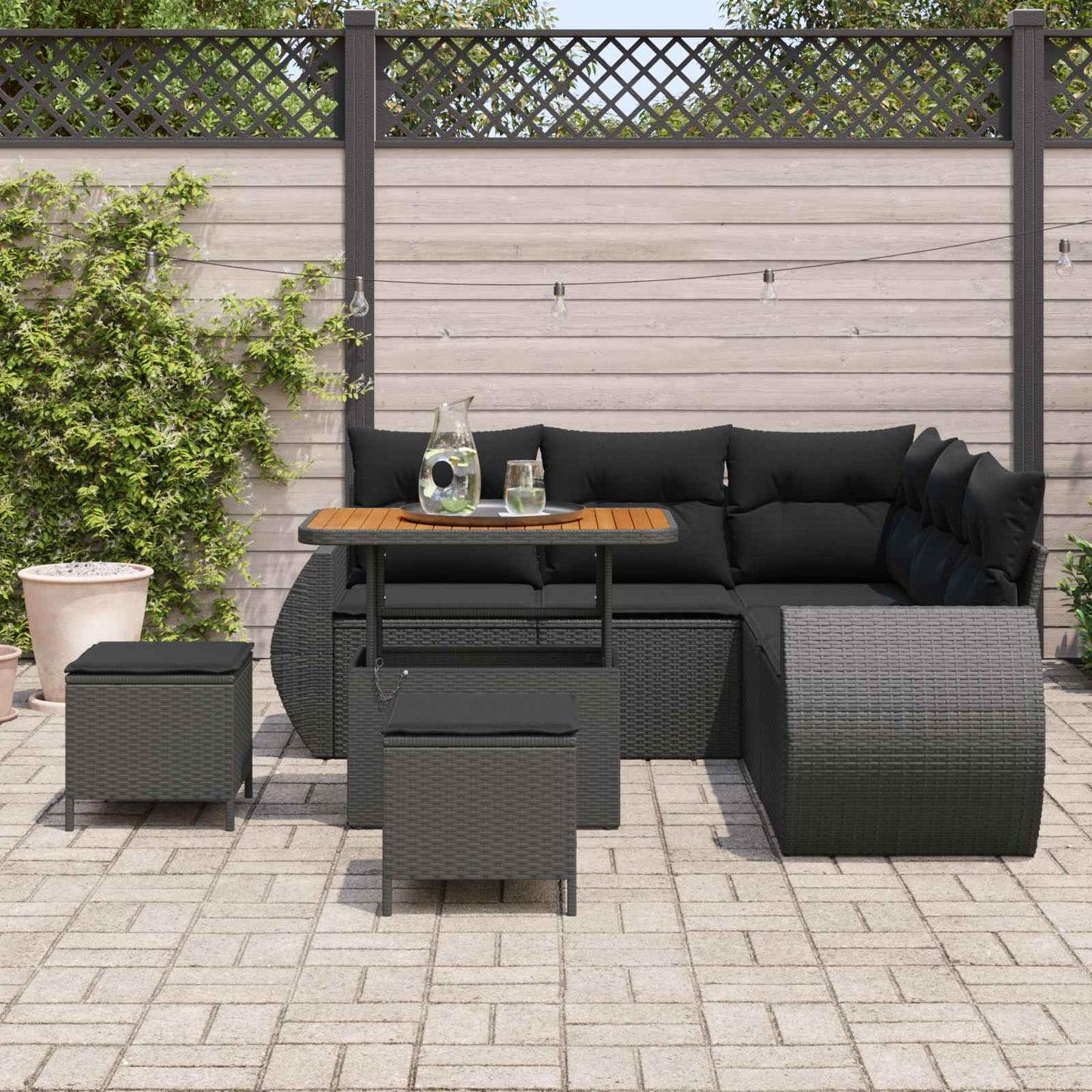 Set Divano da Giardino con cuscino 8 pcs Nero polyrattan | homemem39