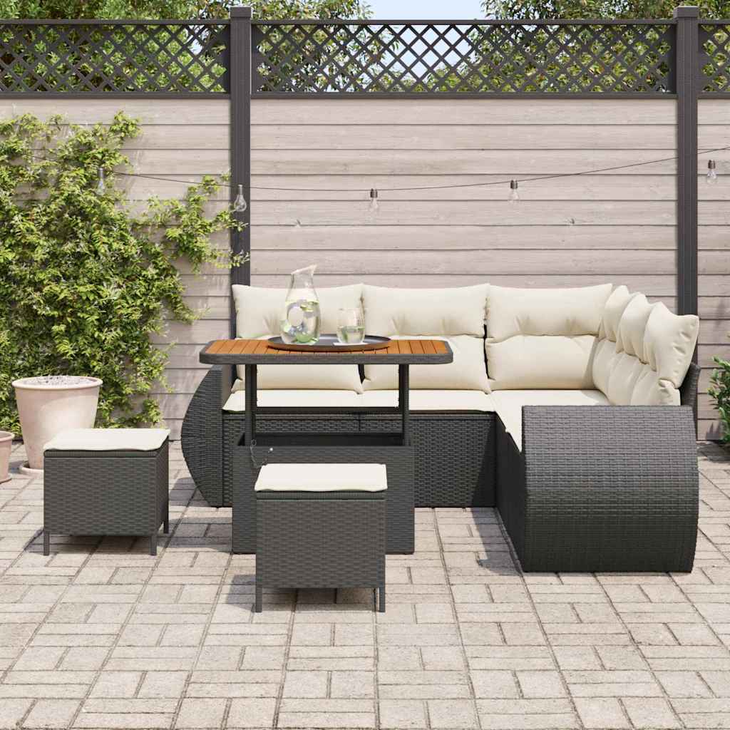 Set Divano da Giardino 8 pcs Nero e Crema polyrattan | homemem39