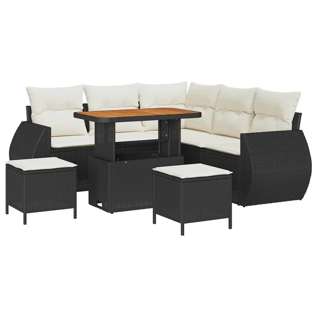 Set Divano da Giardino 8 pcs Nero e Crema polyrattan | homemem39