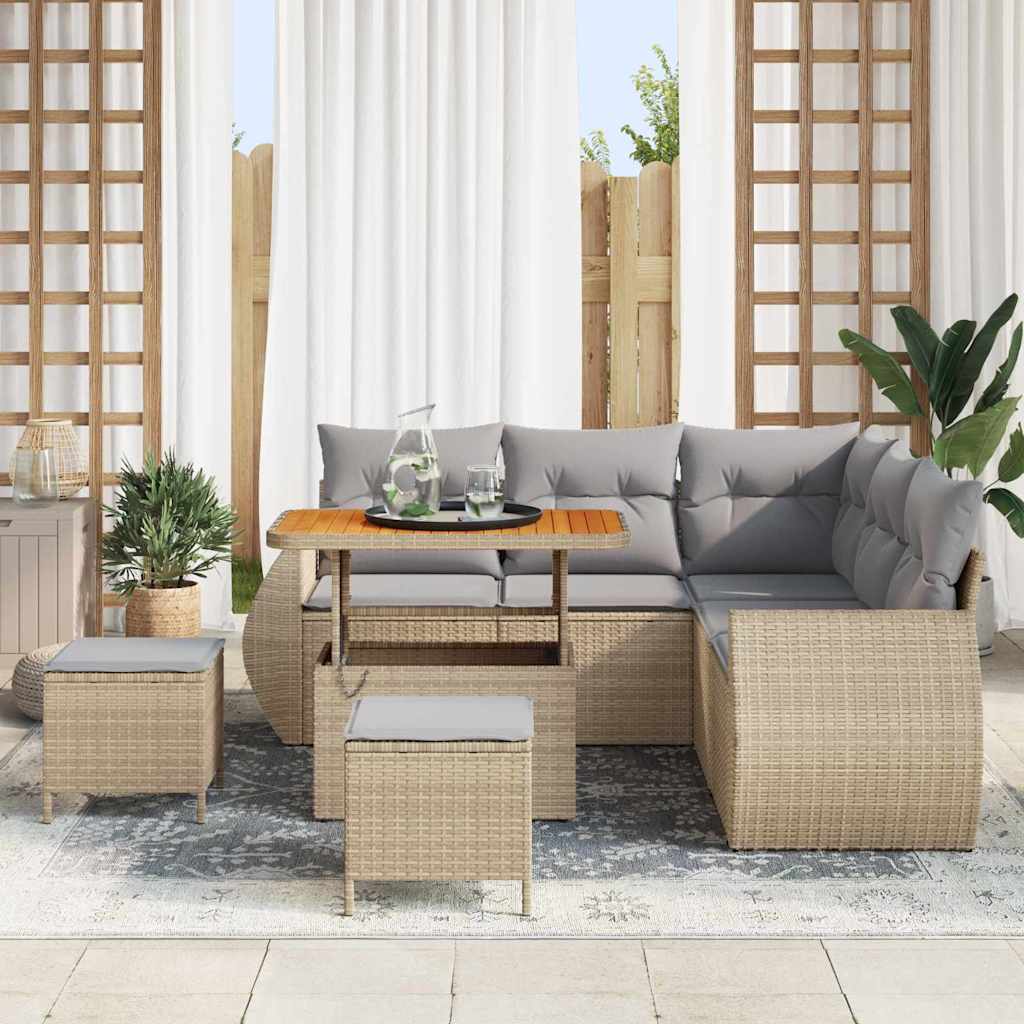 Set Divano da Giardino con cuscino 8 pcs beige e grigio chiaro | homemem39