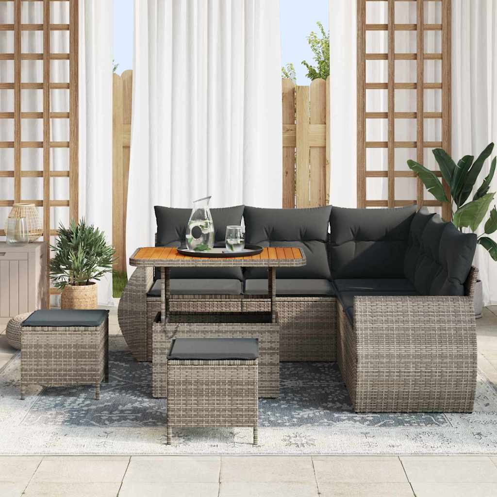 Set Divano da Giardino con cuscino 8 pcs Grigio polyrattan