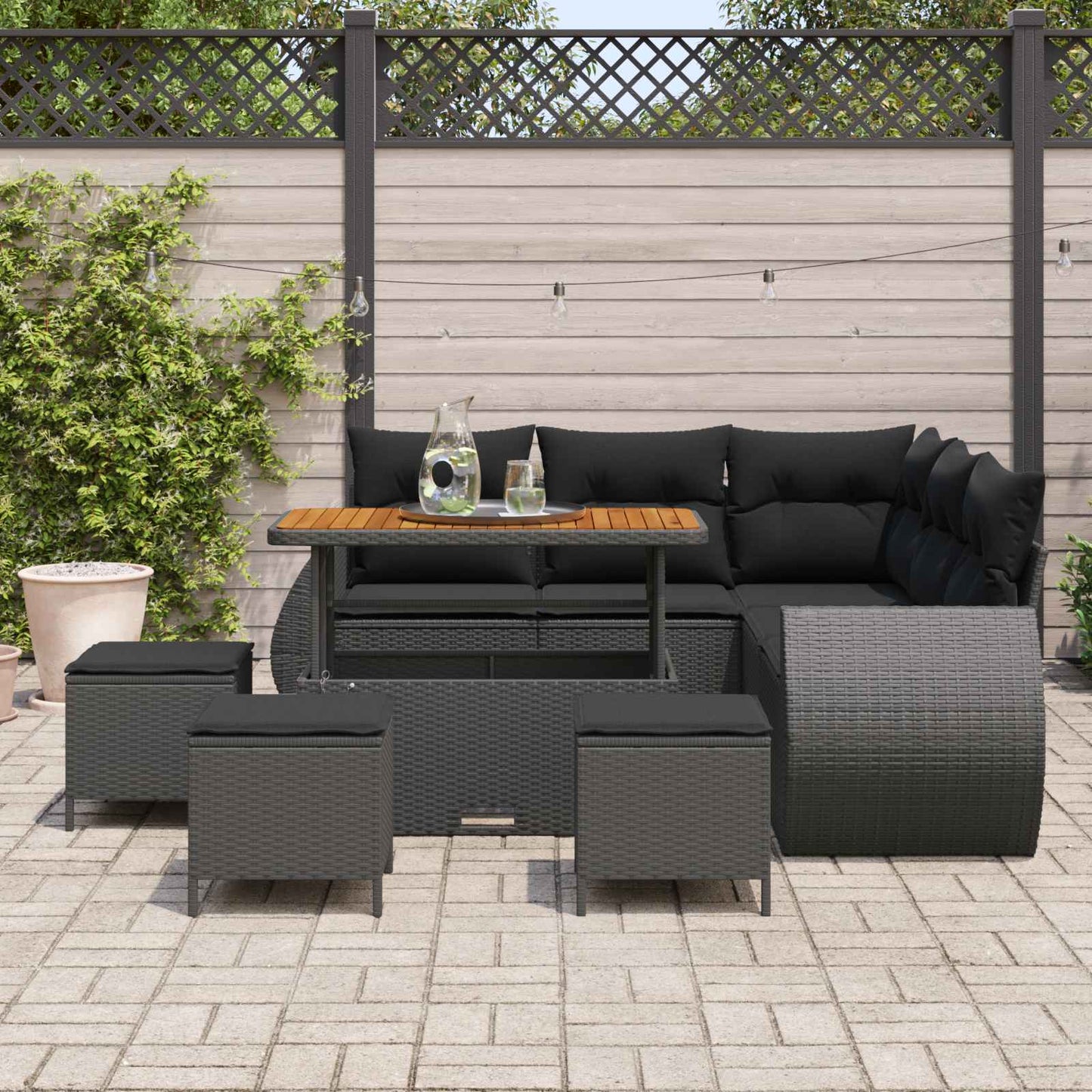 Set Divano da Giardino 9 pcs 8-Numero di posti Nero polyrattan | homemem39