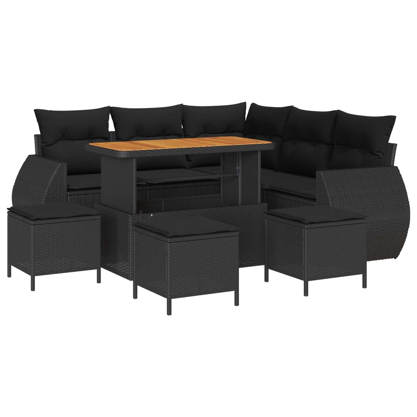 Set Divano da Giardino 9 pcs 8-Numero di posti Nero polyrattan | homemem39