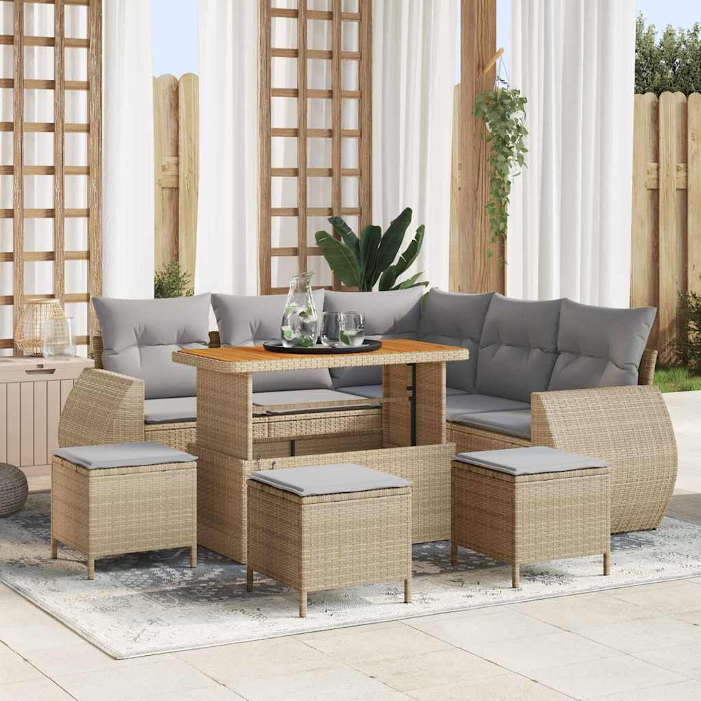 Set Divano da Giardino 9 pcs Beige e Grigio Chiaro polyrattan | homemem39
