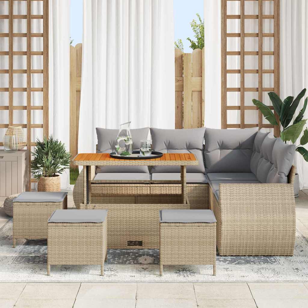 Set Divano da Giardino 9 pcs Beige e Grigio Chiaro polyrattan | homemem39
