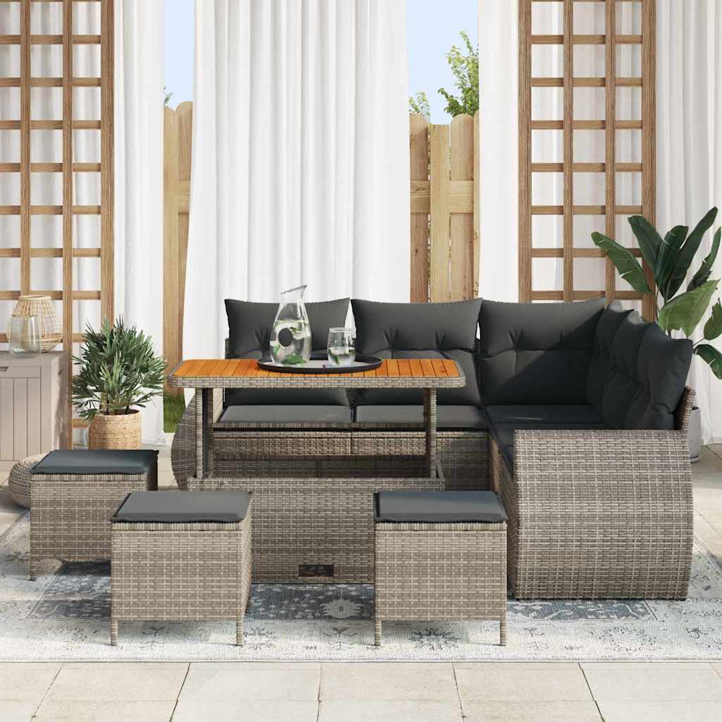 Set Divano da Giardino con cuscino 9 pcs Grigio polyrattan