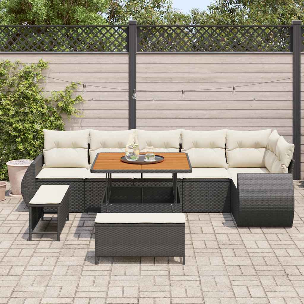 Set Divano da Giardino con cuscino 9 pcs Nero e Crema | homemem39