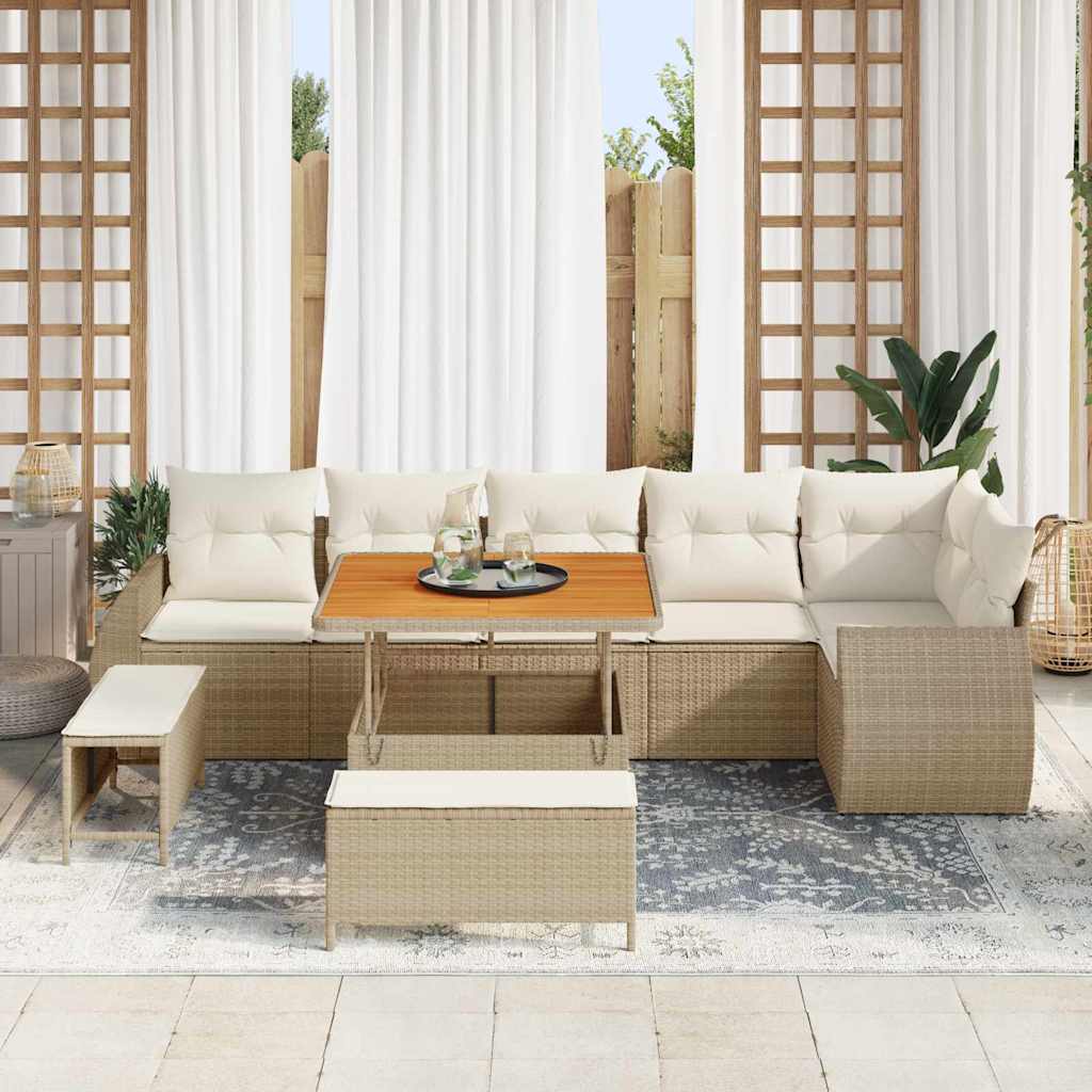 Set Divano da Giardino con cuscino 9 pcs beige e panna | homemem39