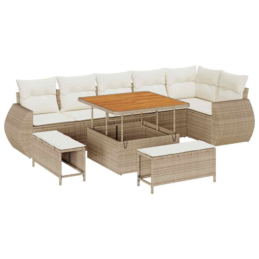 Set Divano da Giardino con cuscino 9 pcs beige e panna | homemem39