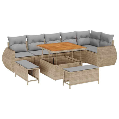 Set Divano da Giardino con cuscino 9 pcs beige e grigio chiaro | homemem39