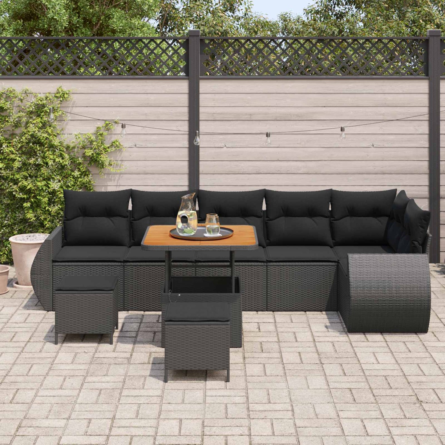 Set Divano da Giardino 9 pcs Nero Rattan in Polipropilene | homemem39