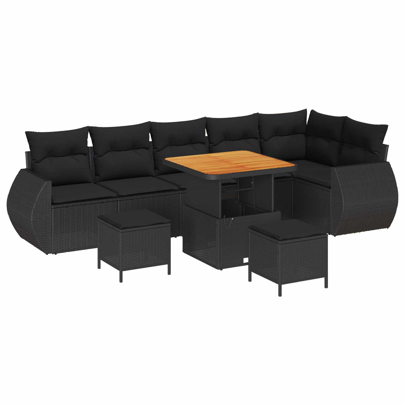 Set Divano da Giardino 9 pcs Nero Rattan in Polipropilene | homemem39