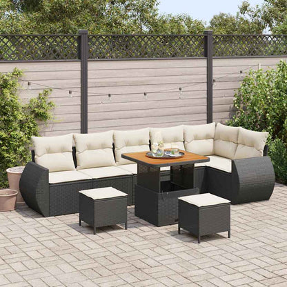 Set Divano da Giardino con cuscino 9 pcs Nero e Crema | homemem39