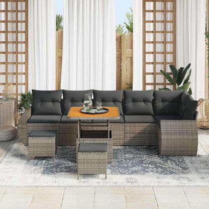 Set Divano da Giardino 9 pcs Grigio Rattan in Polipropilene | homemem39