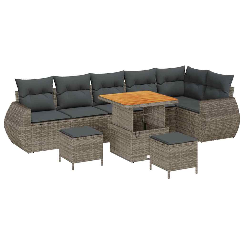 Set Divano da Giardino 9 pcs Grigio Rattan in Polipropilene | homemem39