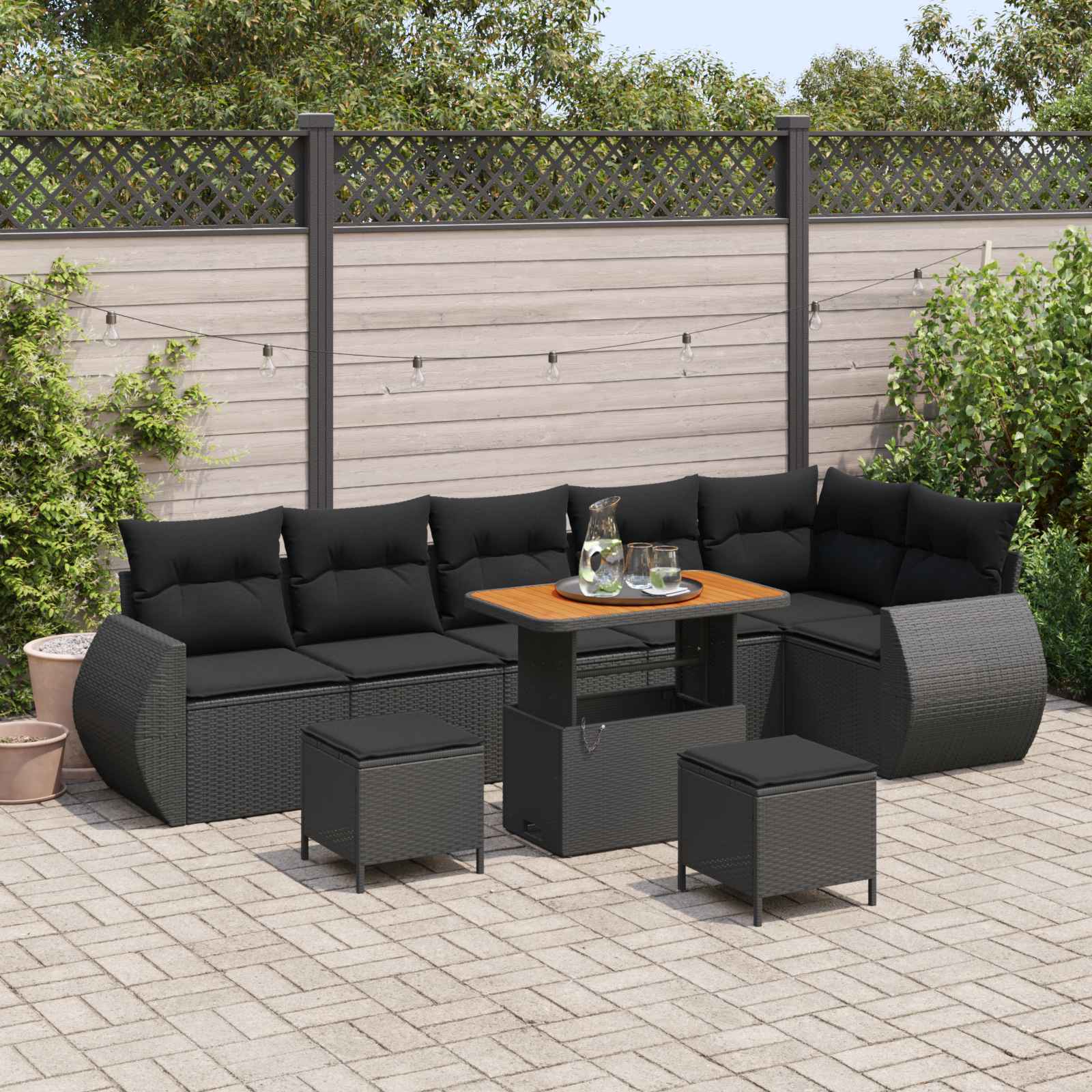Set Divano da Giardino 9 pcs Nero Rattan in Polipropilene | homemem39