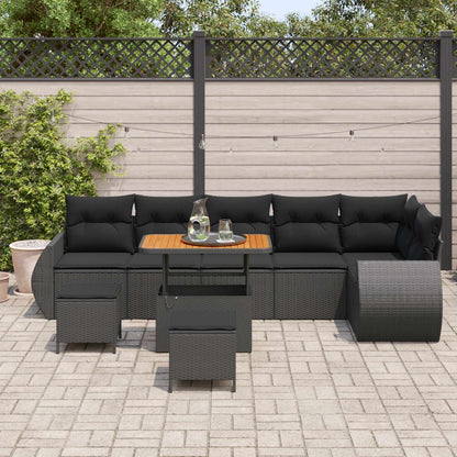 Set Divano da Giardino 9 pcs Nero Rattan in Polipropilene | homemem39