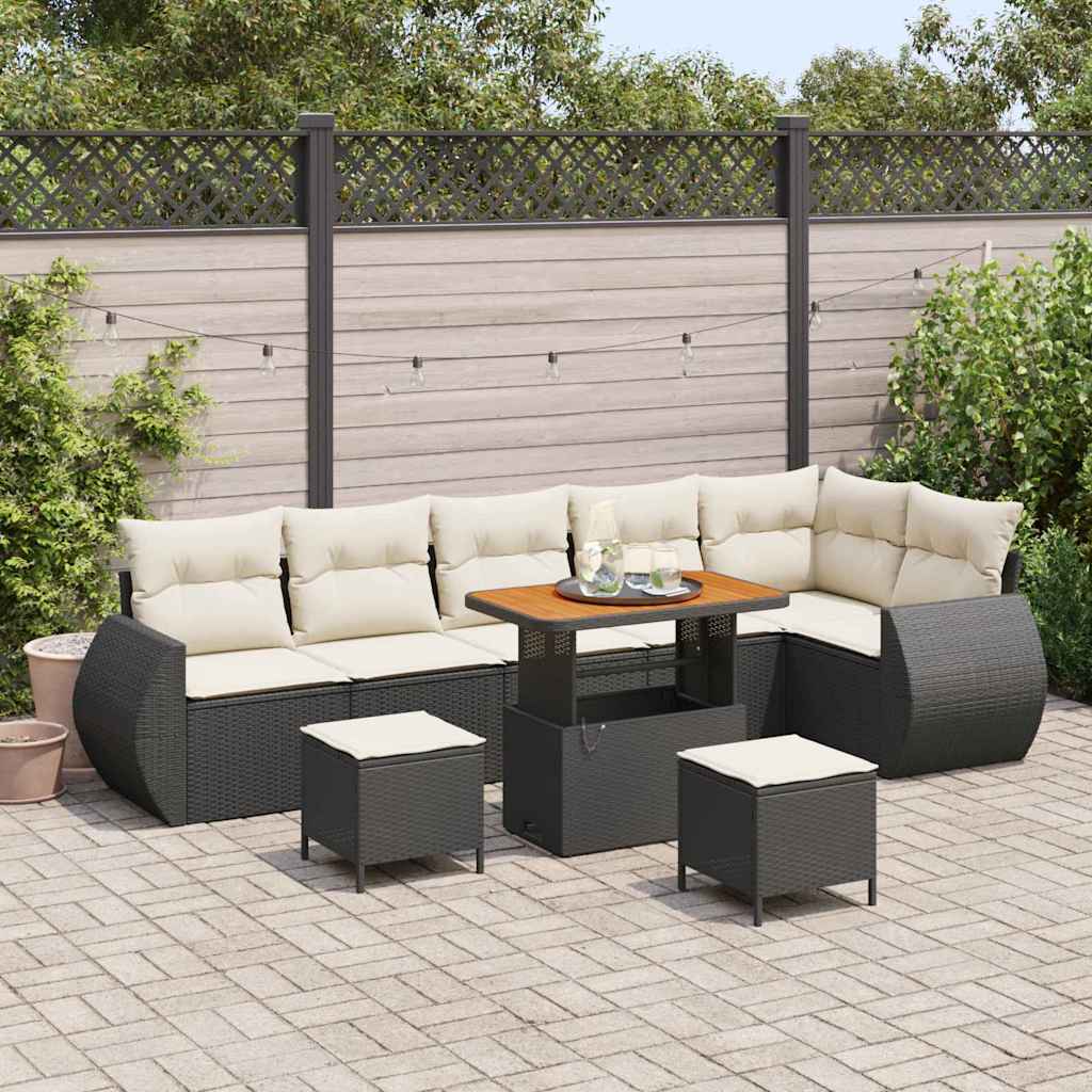 Set Divano da Giardino con cuscino 9 pcs Nero e Crema | homemem39