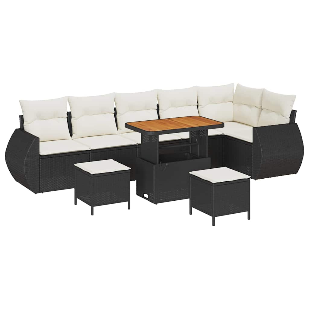 Set Divano da Giardino con cuscino 9 pcs Nero e Crema | homemem39