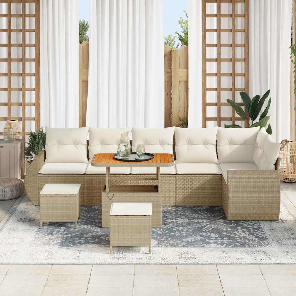 Set Divano da Giardino con cuscino 9 pcs Beige e Crema | homemem39