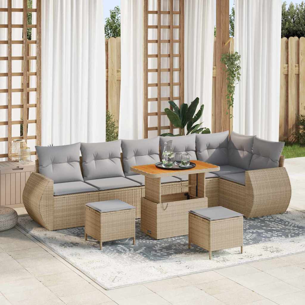 Set Divano da Giardino con cuscino 9 pcs beige e grigio chiaro | homemem39
