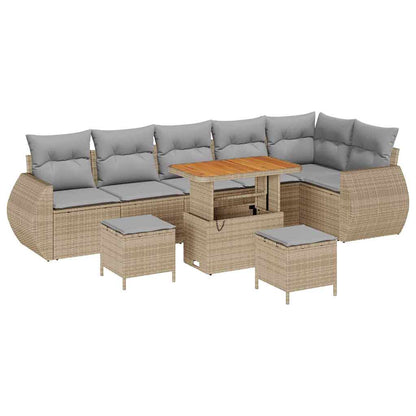 Set Divano da Giardino con cuscino 9 pcs beige e grigio chiaro | homemem39