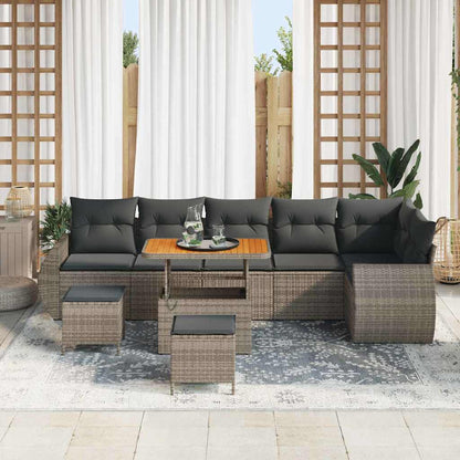 Set Divano da Giardino 9 pcs Grigio Rattan in Polipropilene