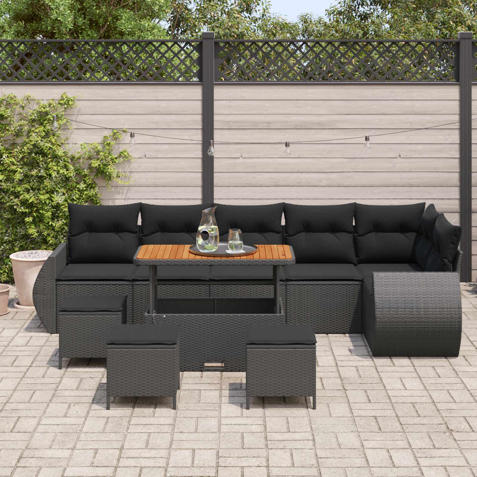 Set Divano da Giardino 10 pcs Nero Rattan in Polipropilene | homemem39
