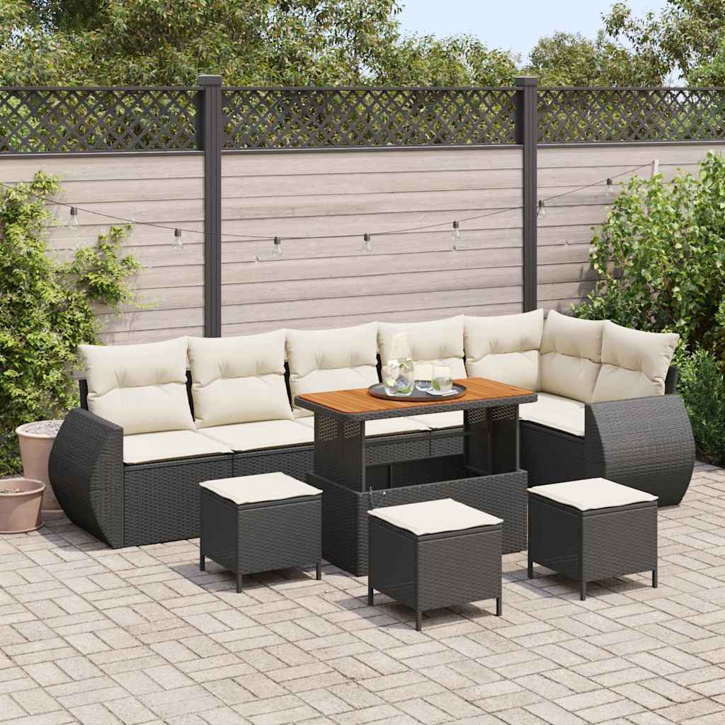 Set Divano da Giardino con cuscino 10 pcs Nero e Crema | homemem39