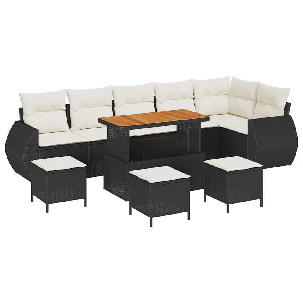 Set Divano da Giardino con cuscino 10 pcs Nero e Crema | homemem39
