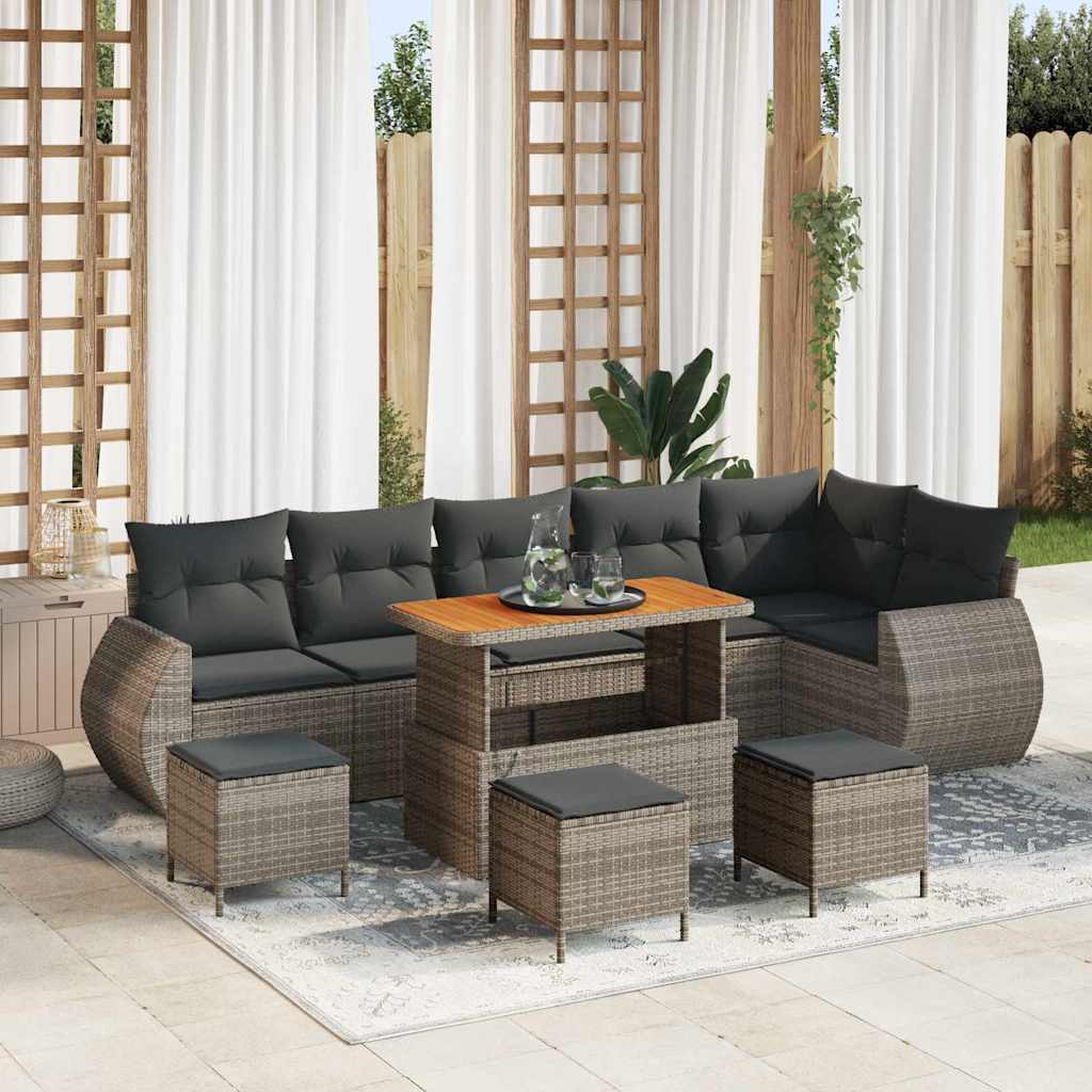 Set Divano da Giardino 10 pcs Grigio Rattan in Polipropilene