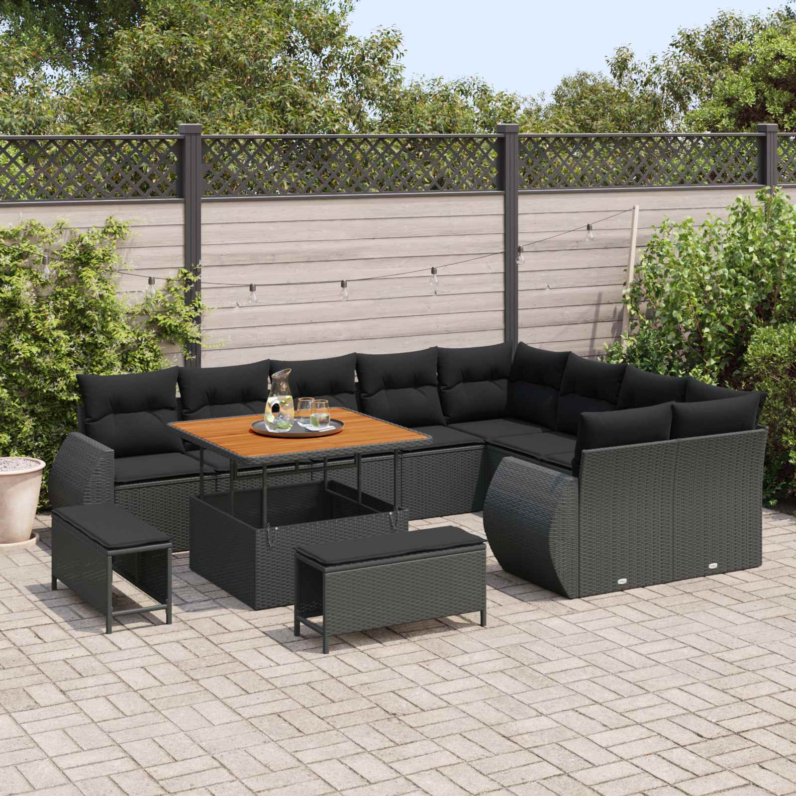 Set Divano da Giardino con cuscino 12 pcs Nero | homemem39