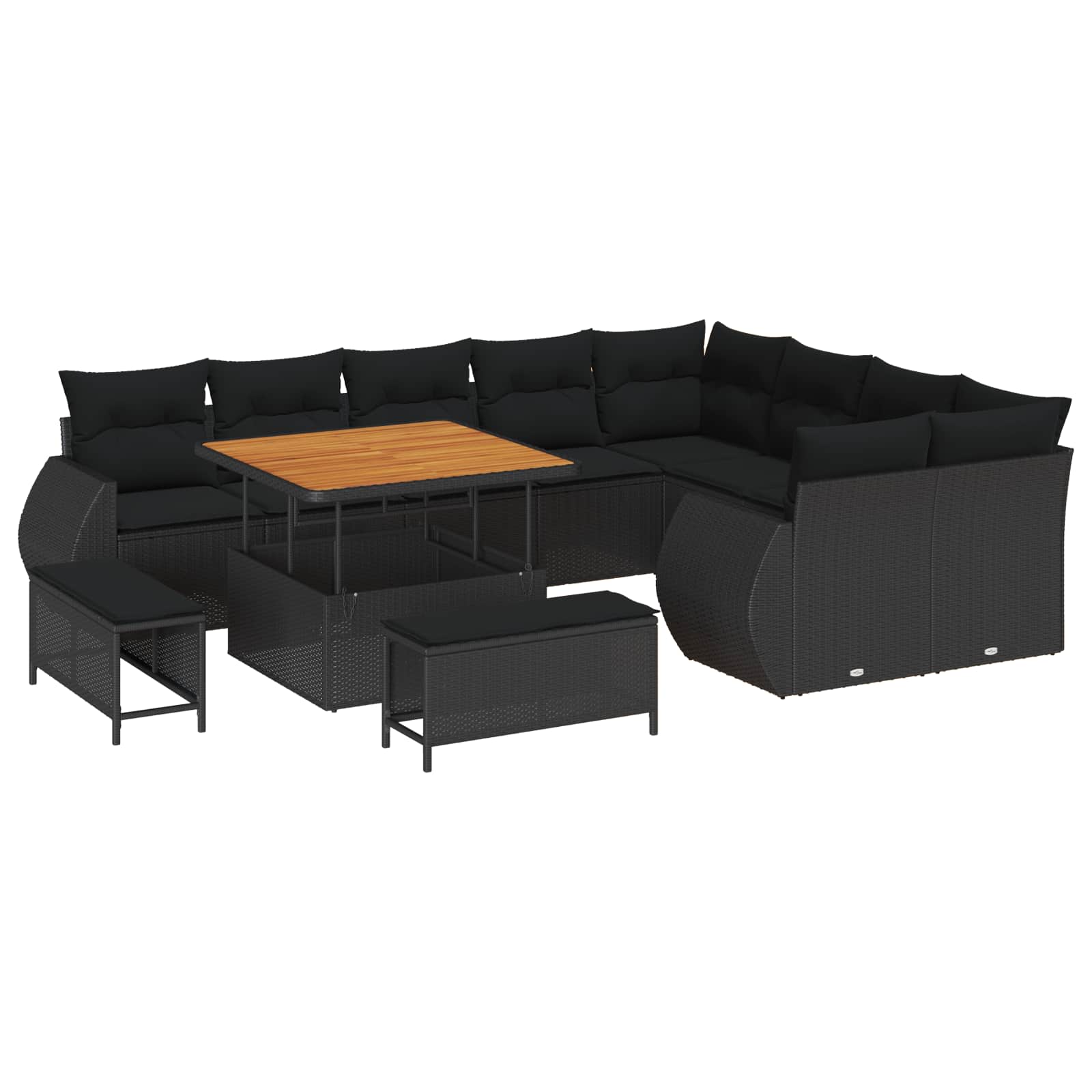 Set Divano da Giardino con cuscino 12 pcs Nero | homemem39