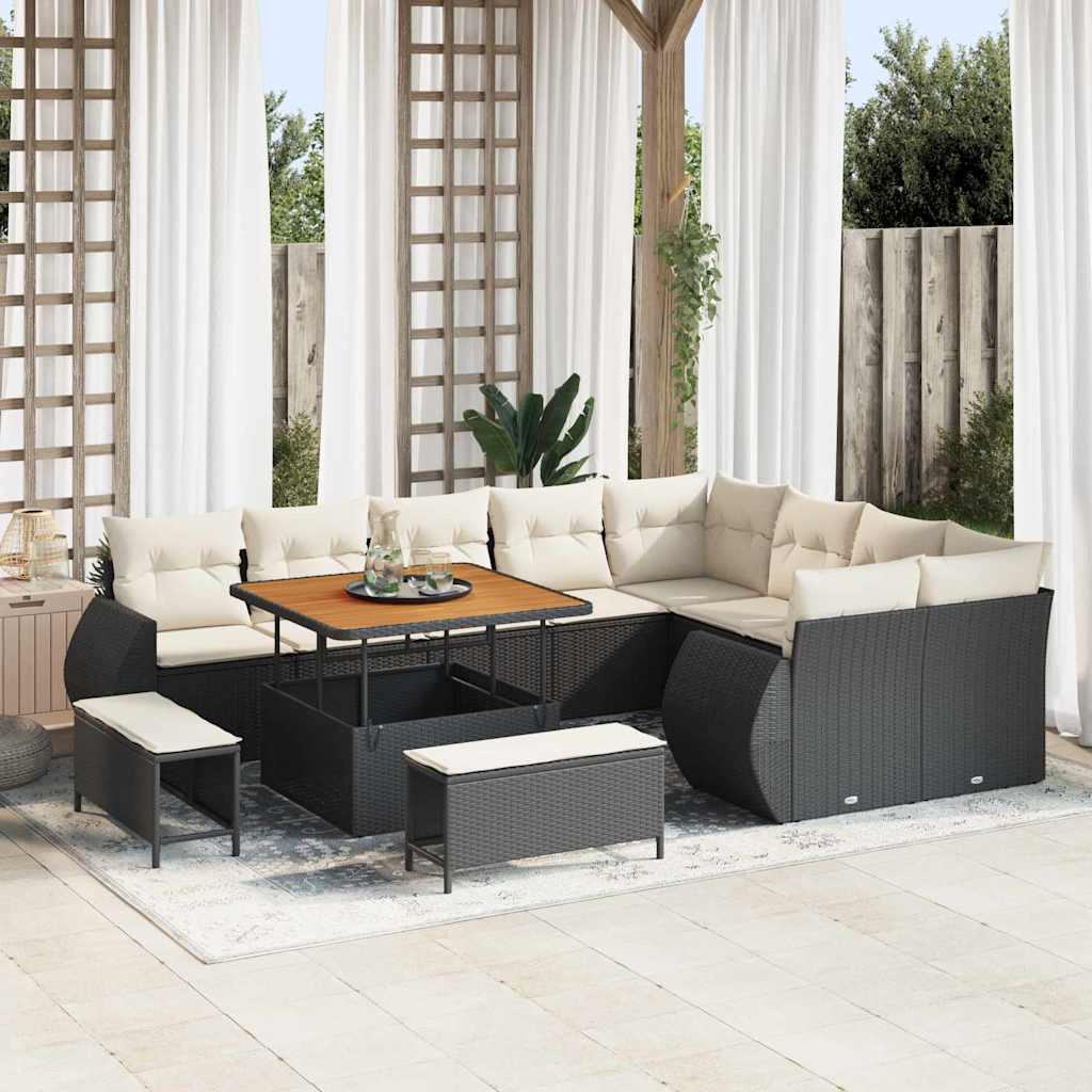 Set Divano da Giardino con cuscino 12 pcs Nero e crema | homemem39