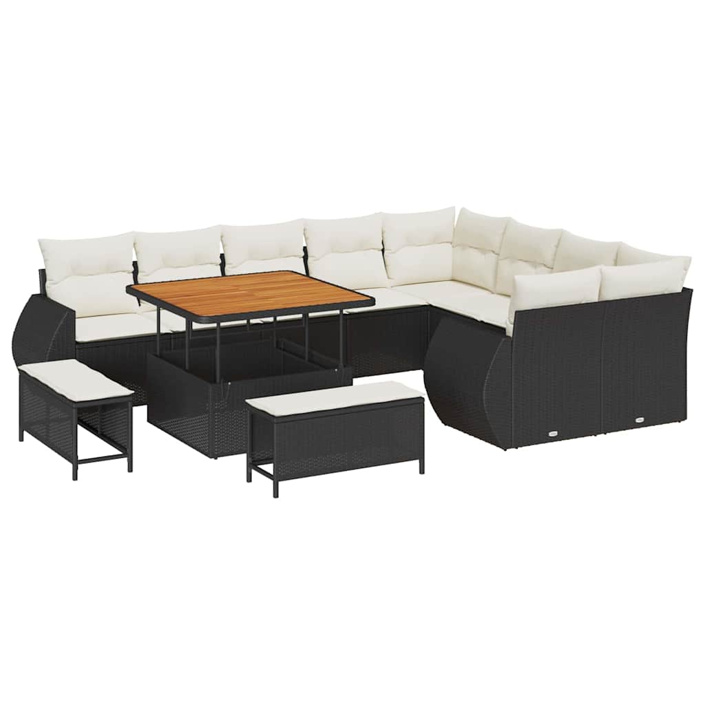 Set Divano da Giardino con cuscino 12 pcs Nero e crema | homemem39