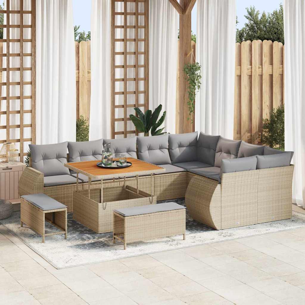 Set Divano da Giardino con cuscino 12 pcs Beige e Grigio Chiaro | homemem39