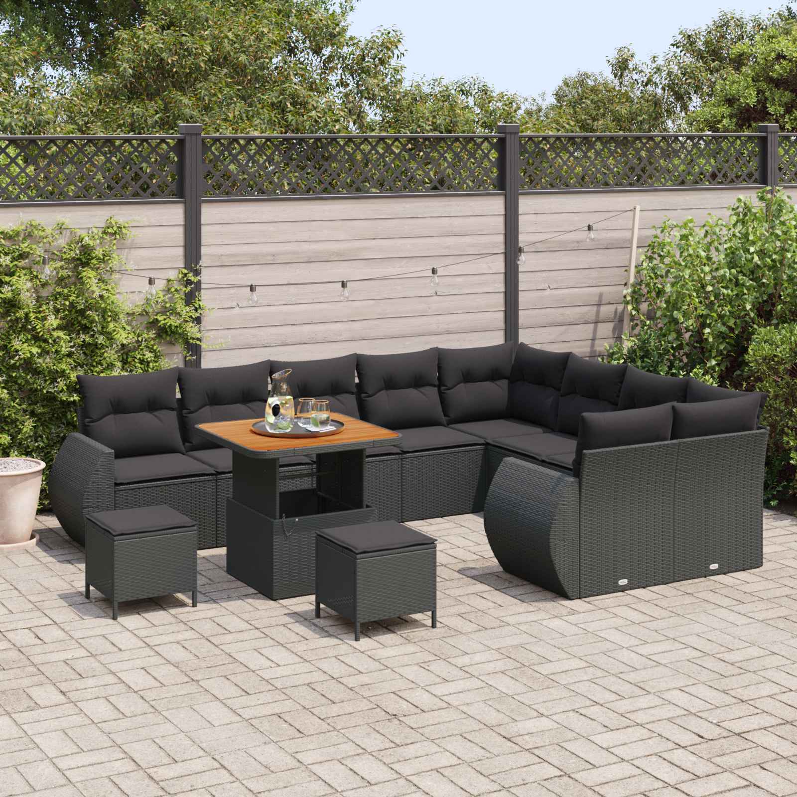 Set Divano da Giardino 12 pcs Nero Rattan in Polipropilene | homemem39