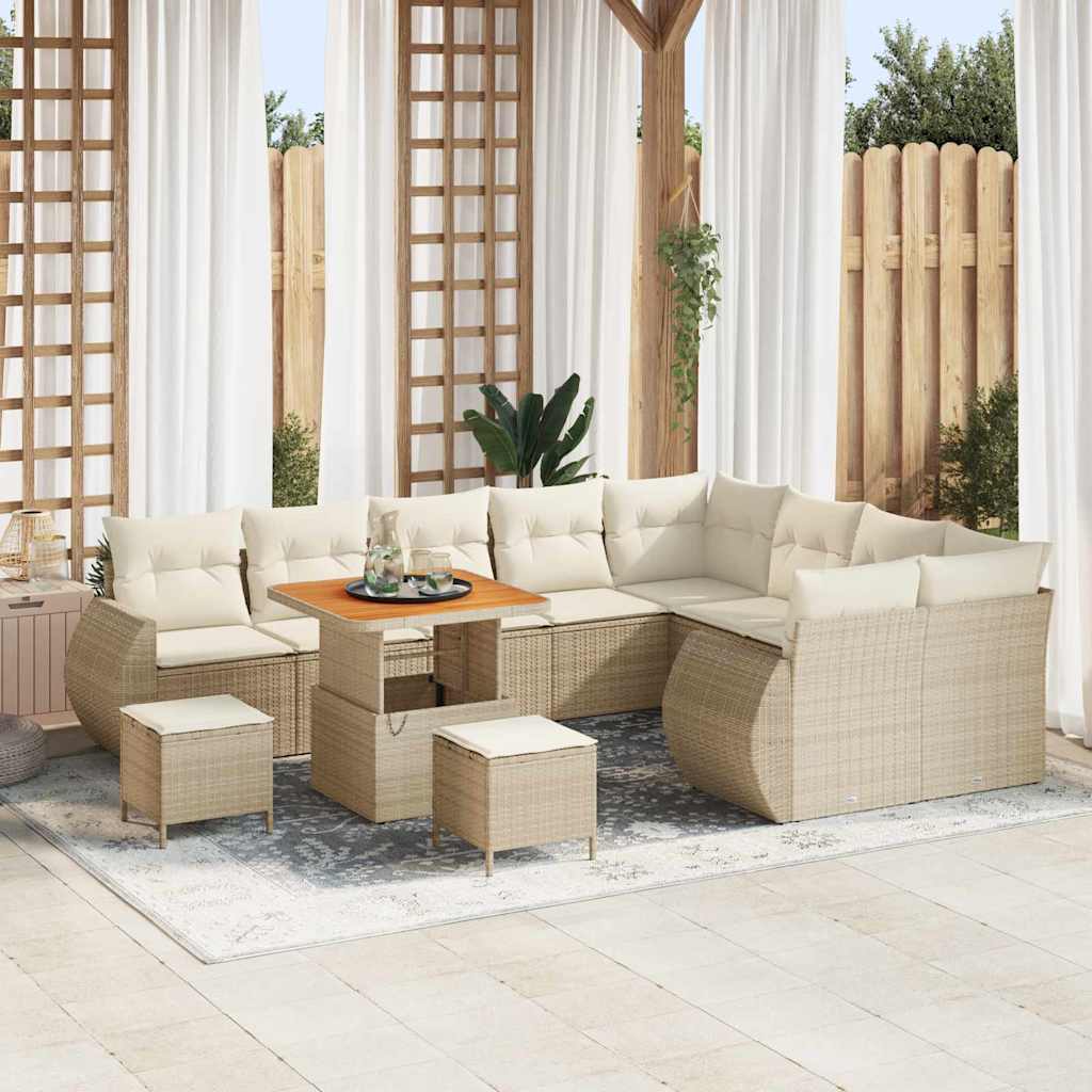 Set Divano da Giardino 12 pz 12-Numero di posti Beige e Crema