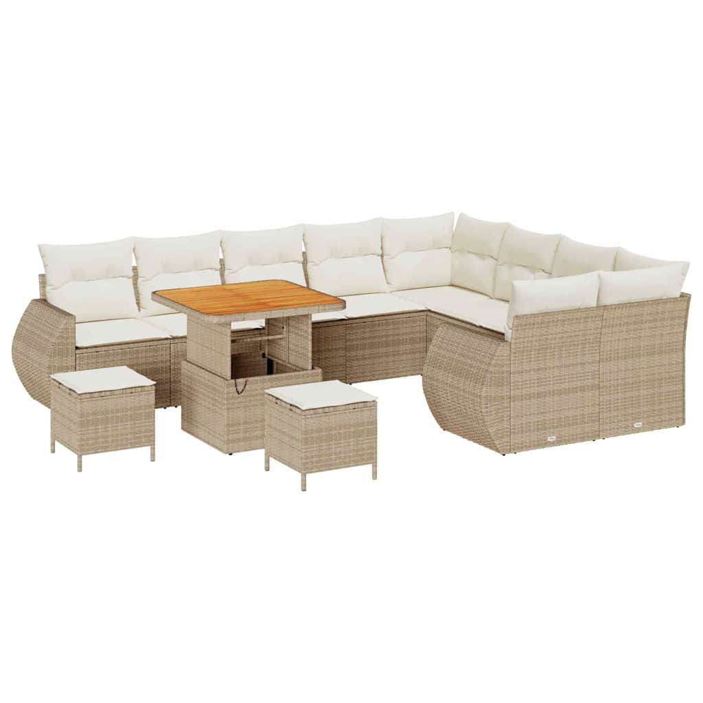 Set Divano da Giardino 12 pz 12-Numero di posti Beige e Crema