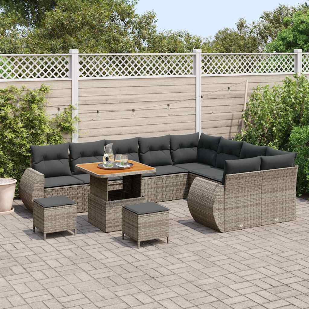Set Divano da Giardino 12 pcs Grigio Rattan in Polipropilene | homemem39