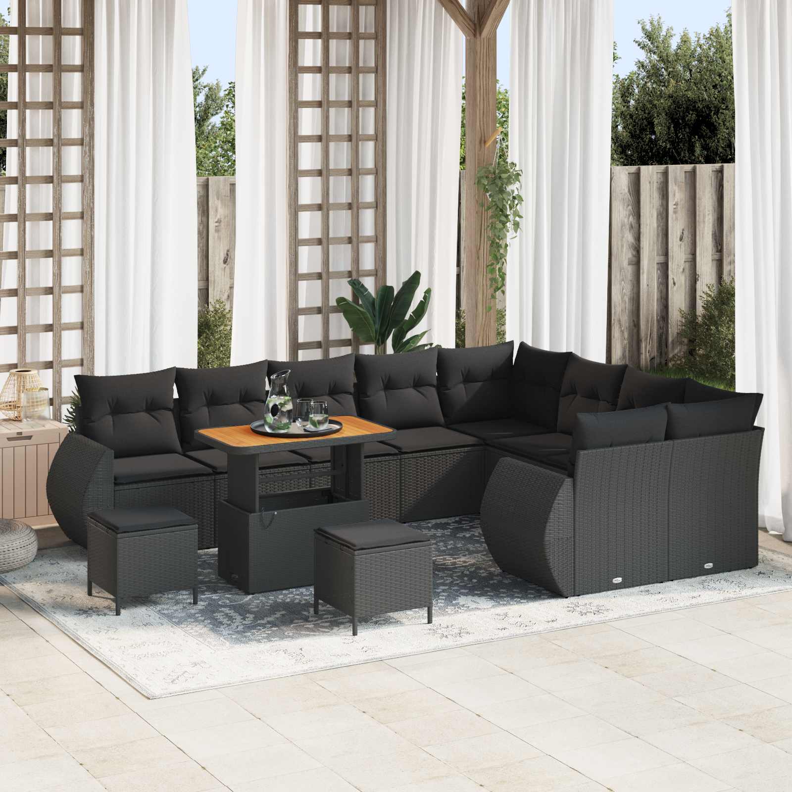 Set Divano da Giardino con cuscino 12 pcs Nero | homemem39