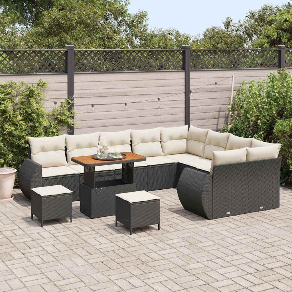 Set Divano da Giardino con cuscino 12 pcs Nero e crema | homemem39