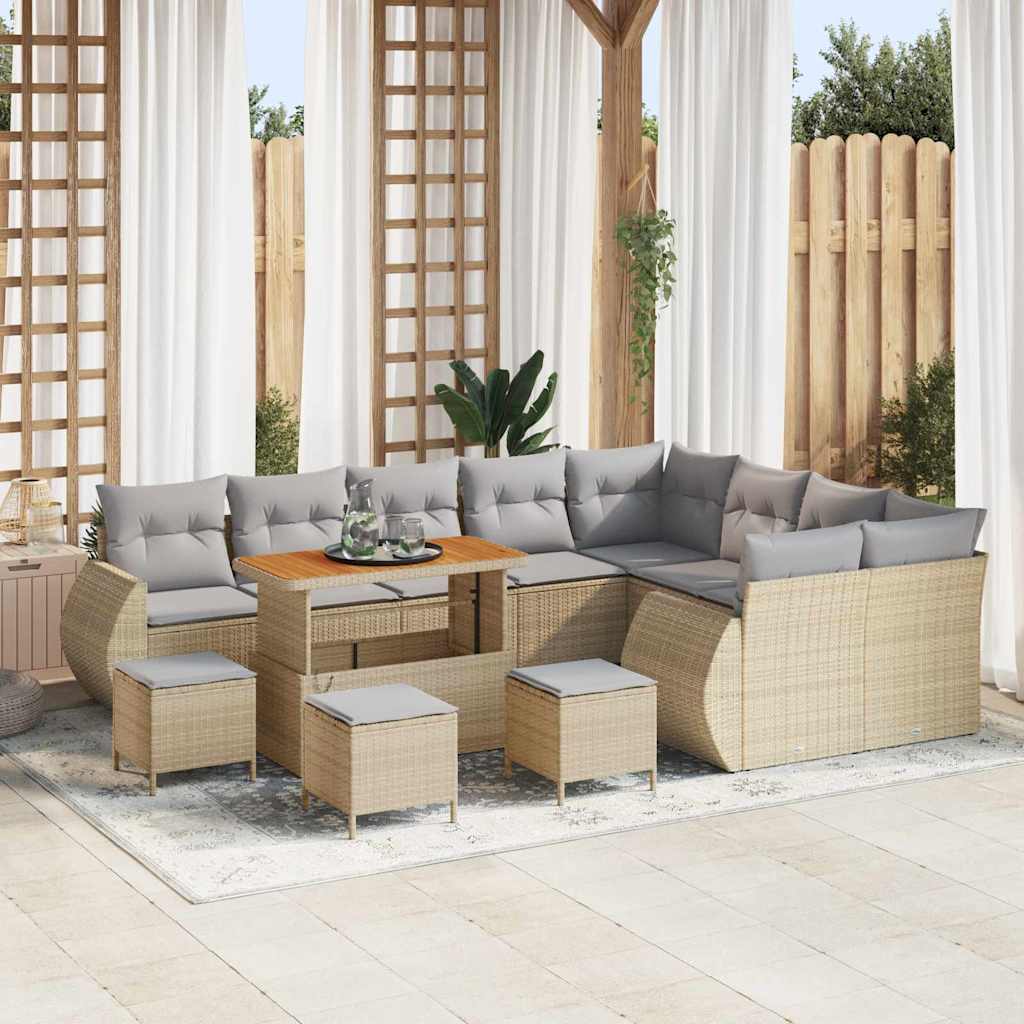Set Divano da Giardino con cuscino 13 pcs Beige e Grigio Chiaro | homemem39