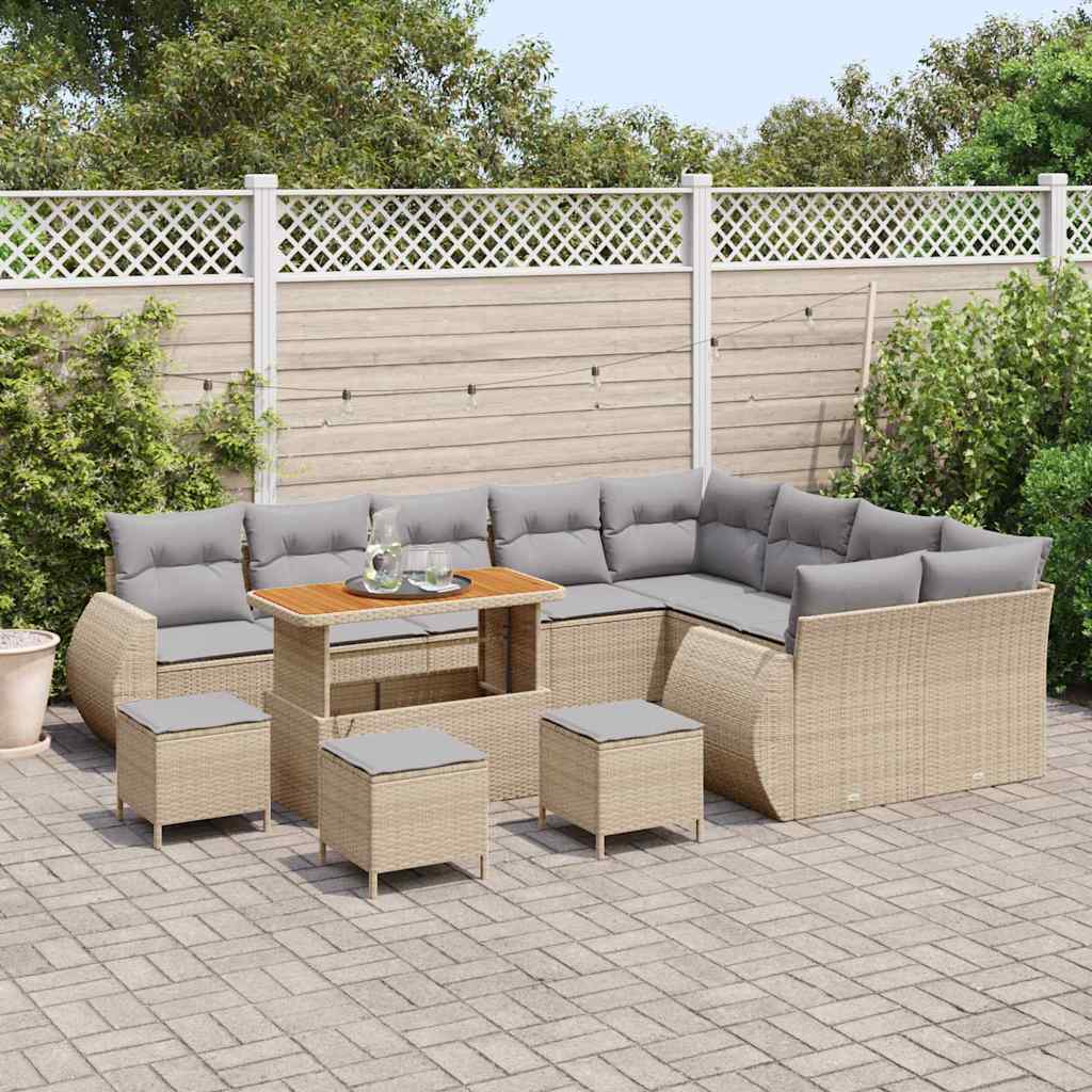Set Divano da Giardino con cuscino 13 pcs Beige e Grigio Chiaro | homemem39