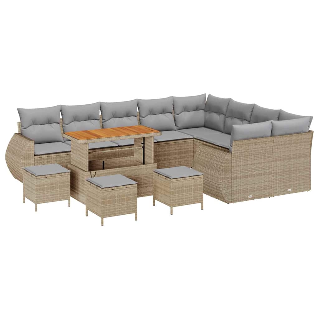 Set Divano da Giardino con cuscino 13 pcs Beige e Grigio Chiaro | homemem39