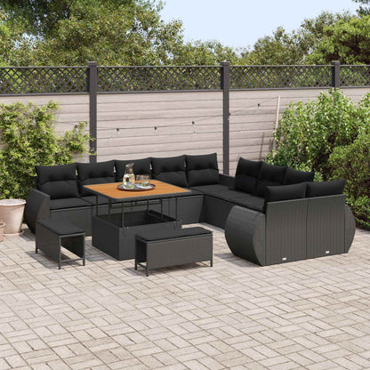 Set Divano da Giardino con cuscino con cuscino 13 pcs Nero | homemem39